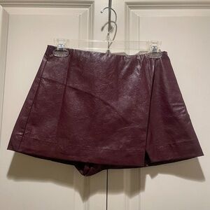 Faux Leather Burgundy Skort